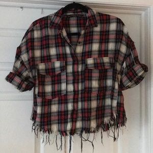ZARA TRAFALUC COLLECTION FLANNEL CROP FRINGE TOP